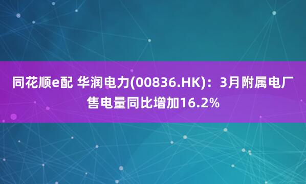 同花顺e配 华润电力(00836.HK)：3月附属电厂售电量同比增加16.2%