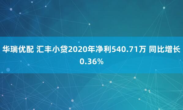 华瑞优配 汇丰小贷2020年净利540.71万 同比增长0.36%